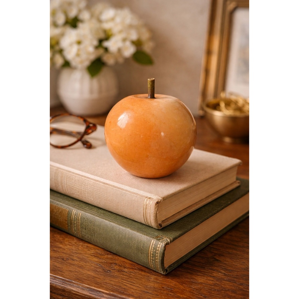 Vintage Alabaster Marble Apple Paperweight Peach Stone Desk‎ Decor Fruit